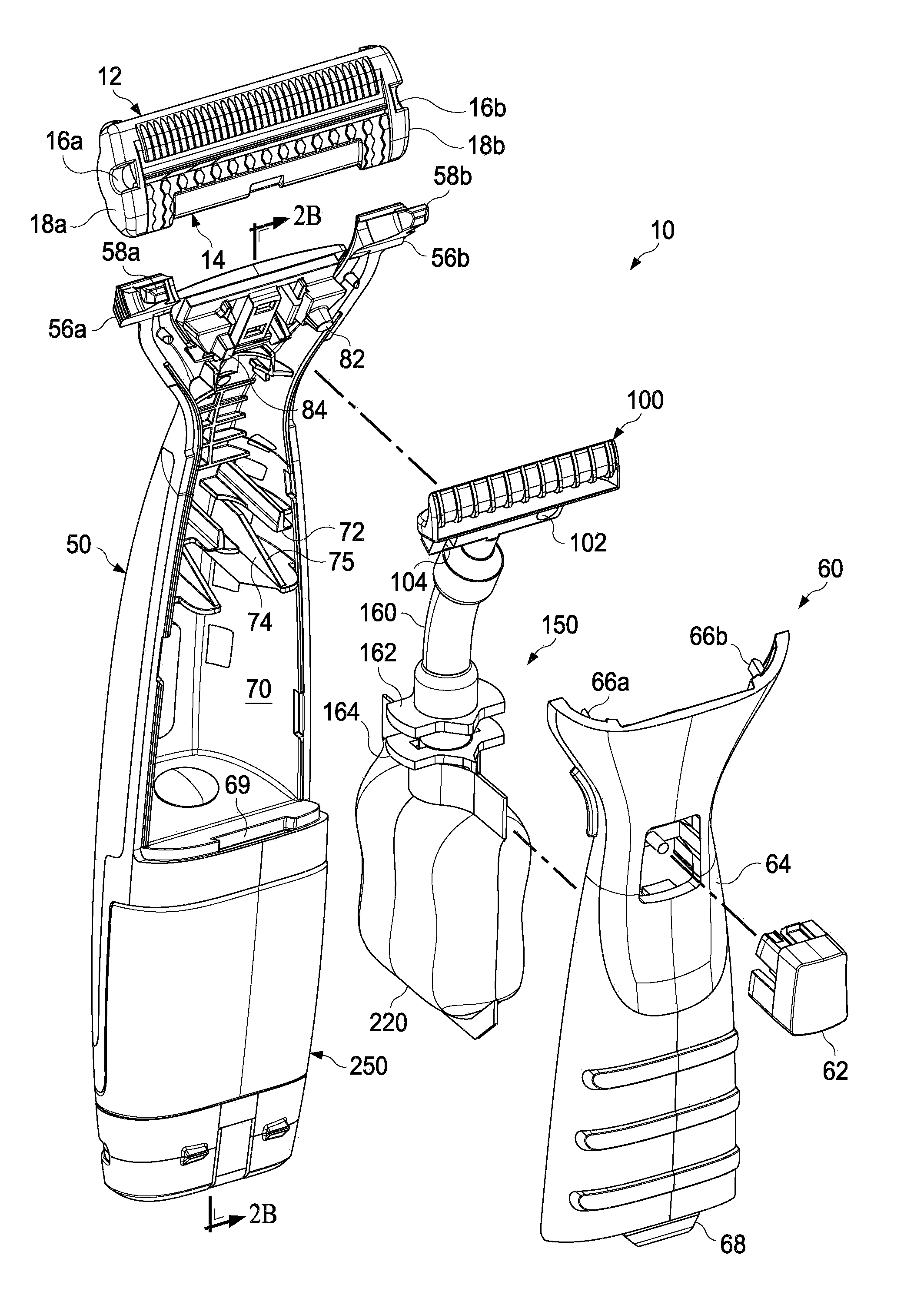 Hair removal cartridge with elongated recess