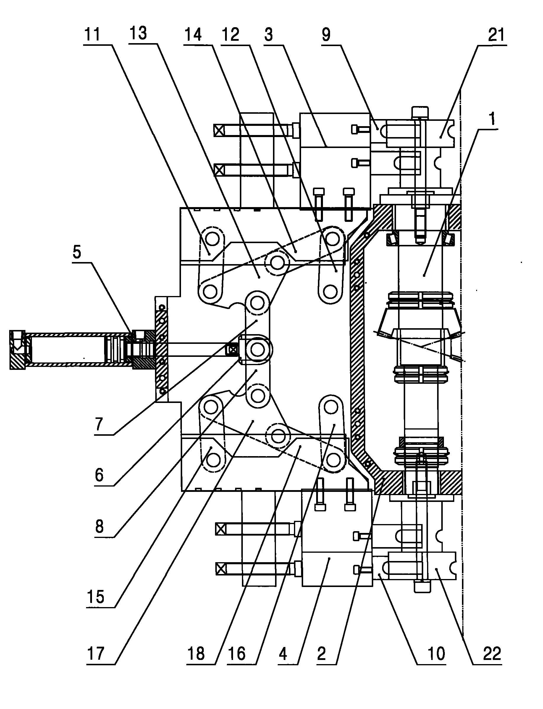 Driving device of upper clamp die and lower clamp die of left-right integrated pipe bending machine