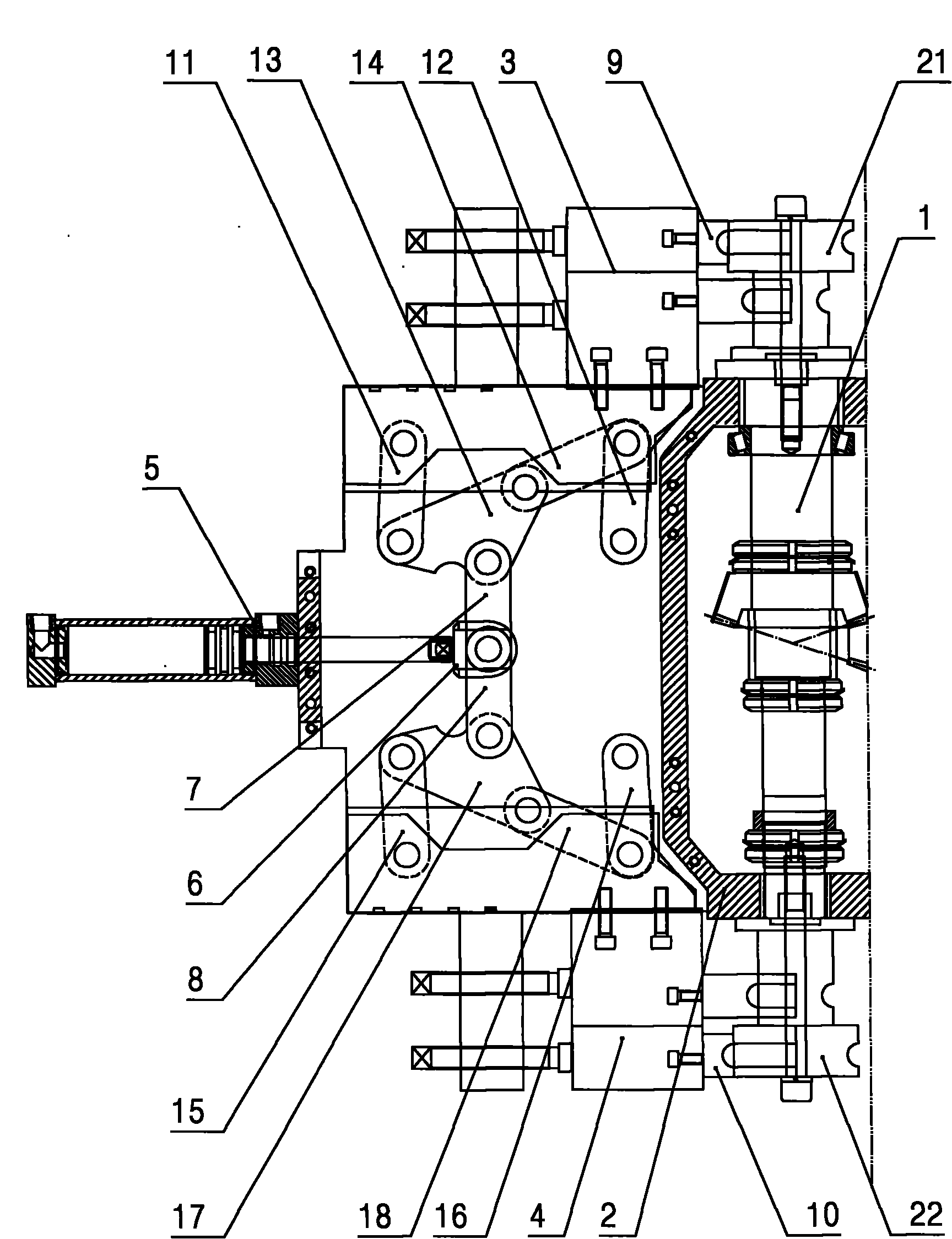 Driving device of upper clamp die and lower clamp die of left-right integrated pipe bending machine