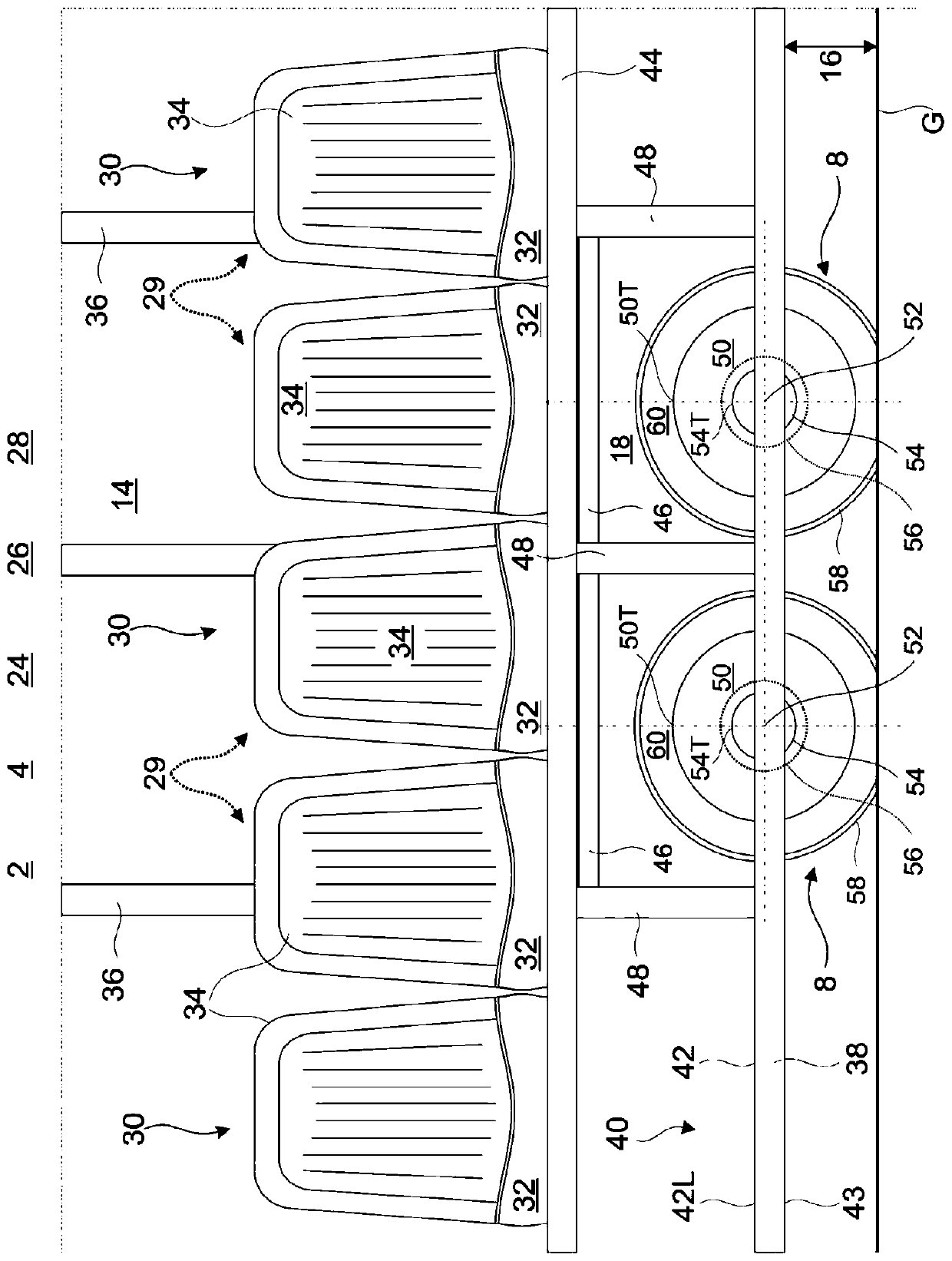 Electric bus with seats over driving wheels