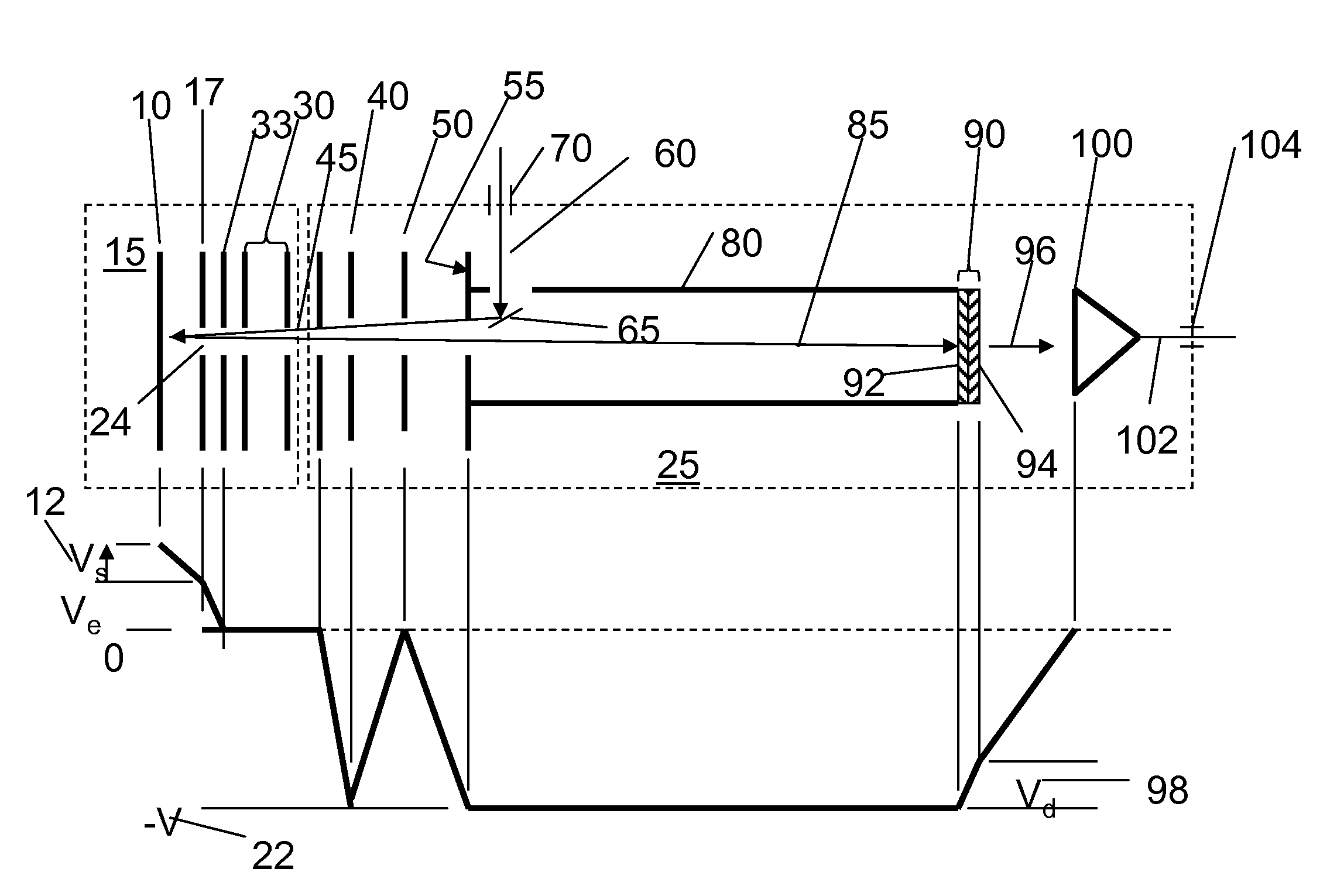 Linear tof geometry for high sensitivity at high mass