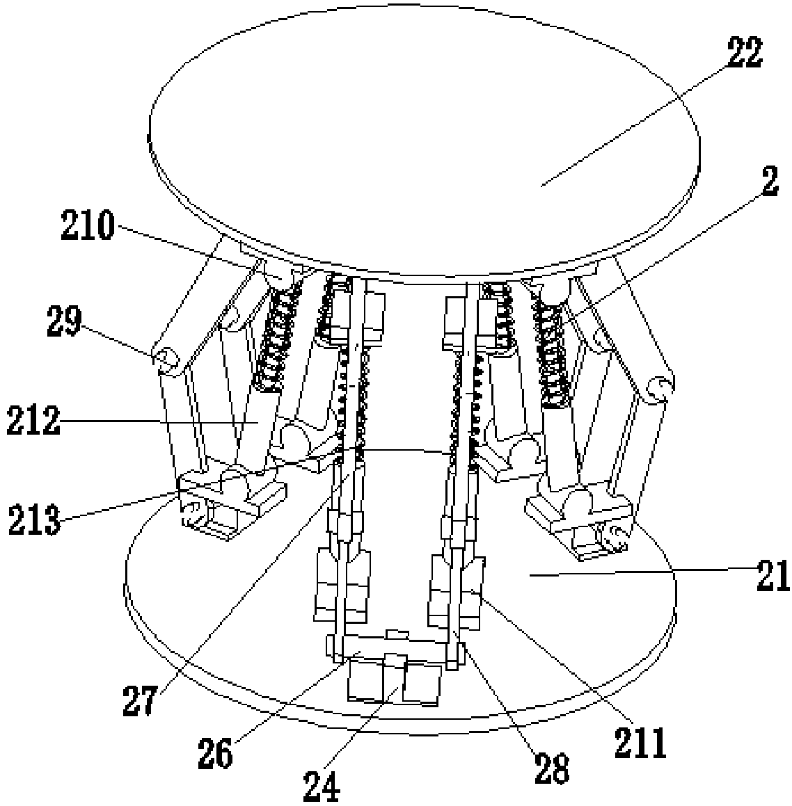 A shock-absorbing walking device for building construction and handling intelligent robots