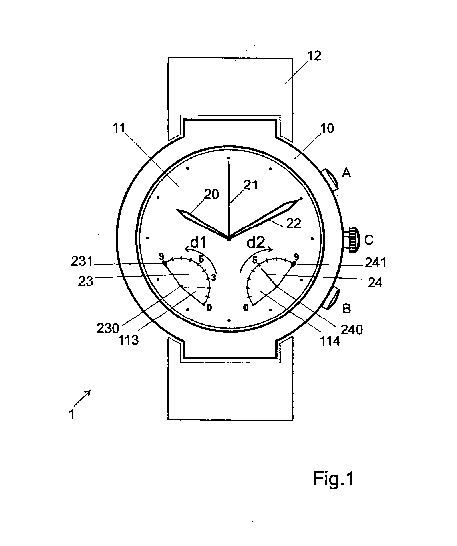 Chronograph watch with retrograde display