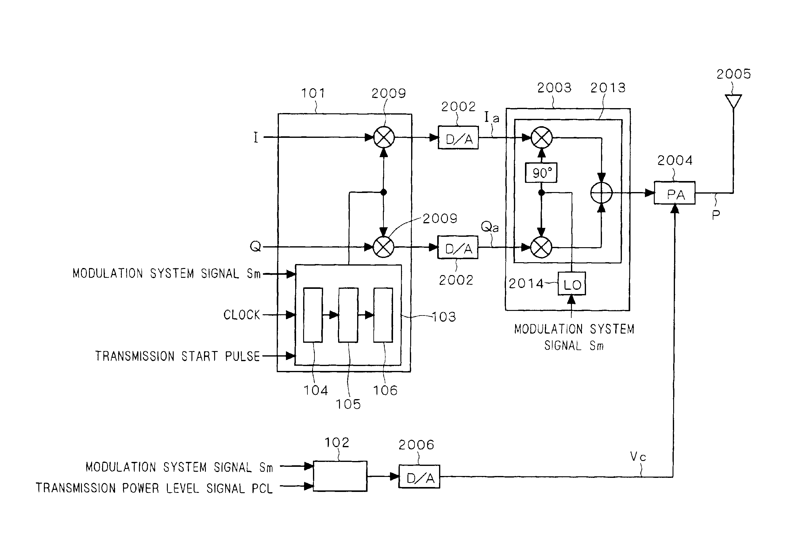 Transmission output power control device for use in a burst transmitter and control method