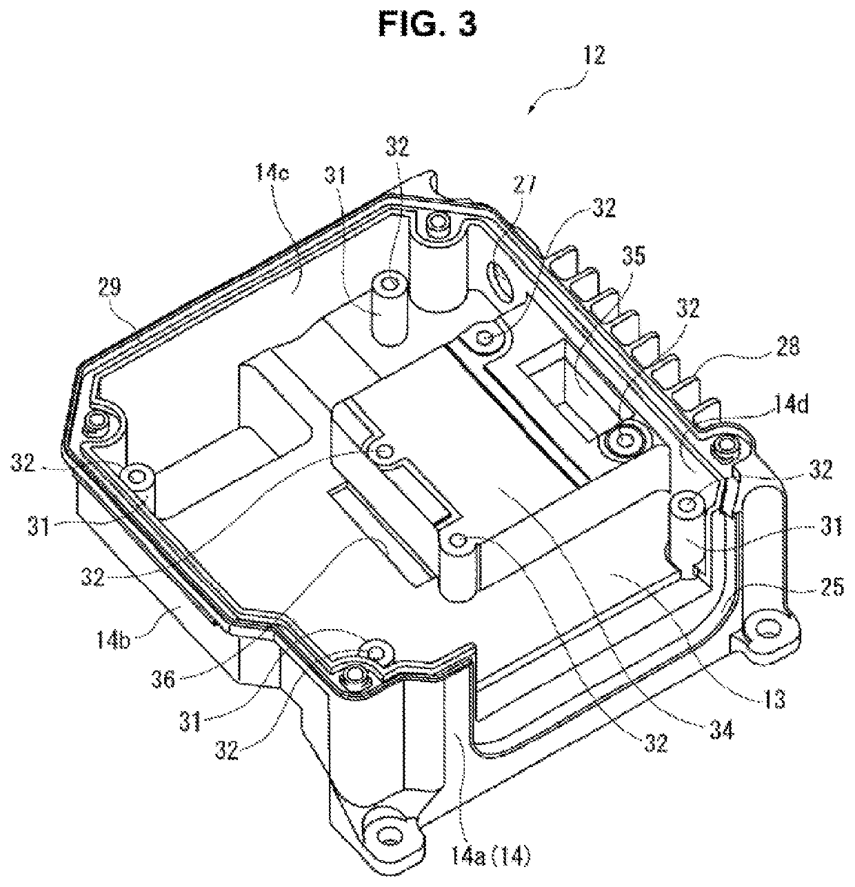 Electronic control device including a thermal mass element