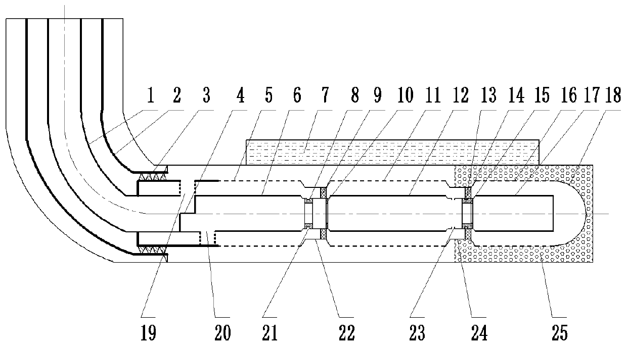 Long well section sectional gravel filling tubular column for horizontal well and technique of long well section sectional gravel packing tubular column