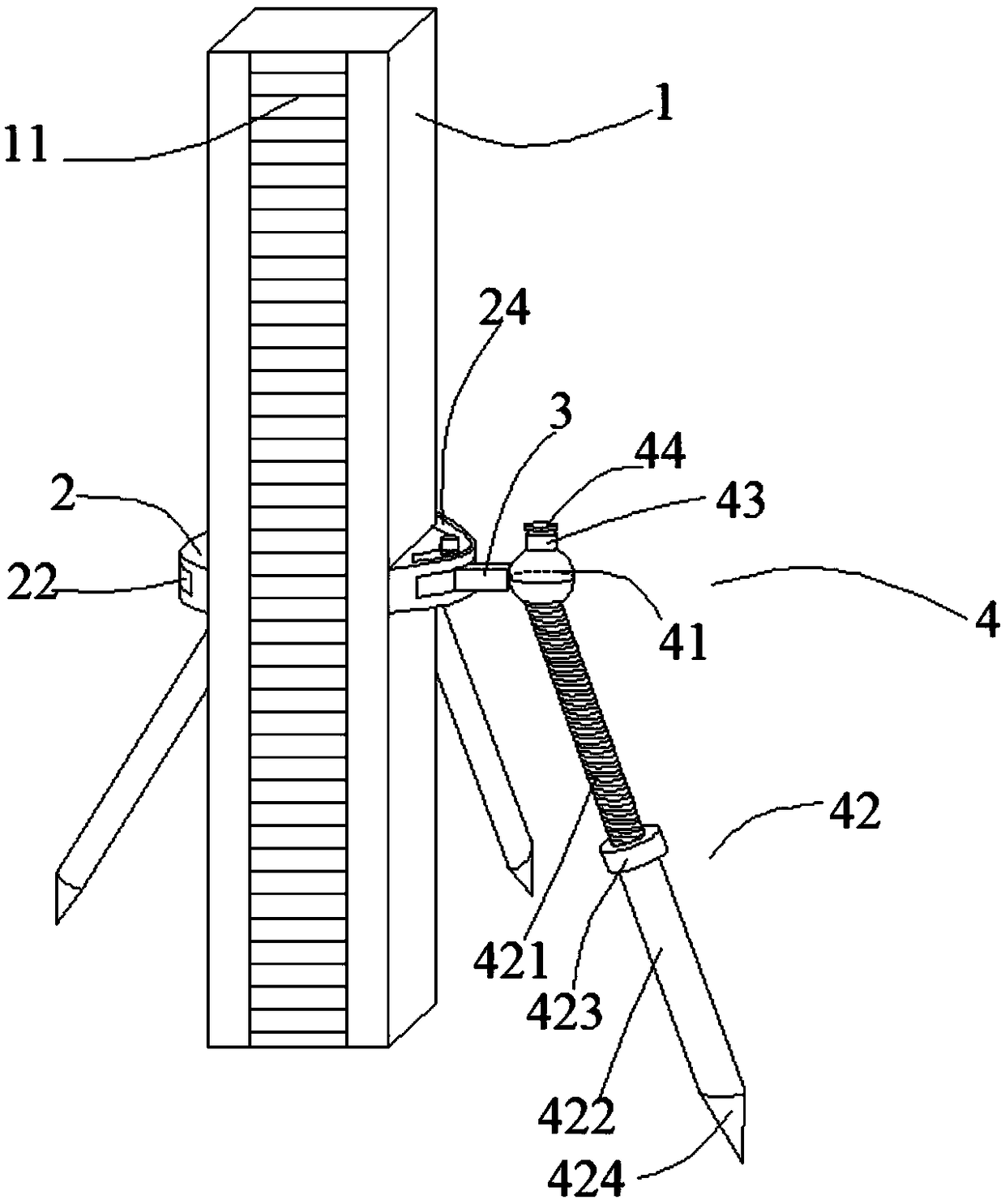 Support-free leveling rod