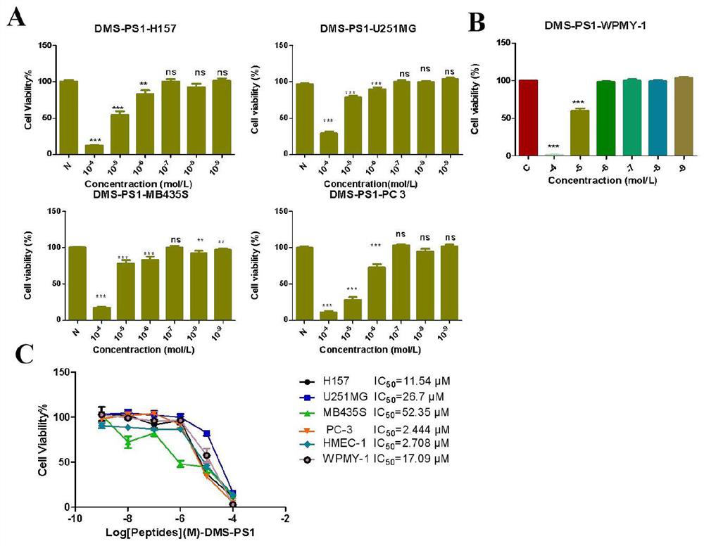 Anticancer peptide DMS-PS1 of South America frog and application thereof