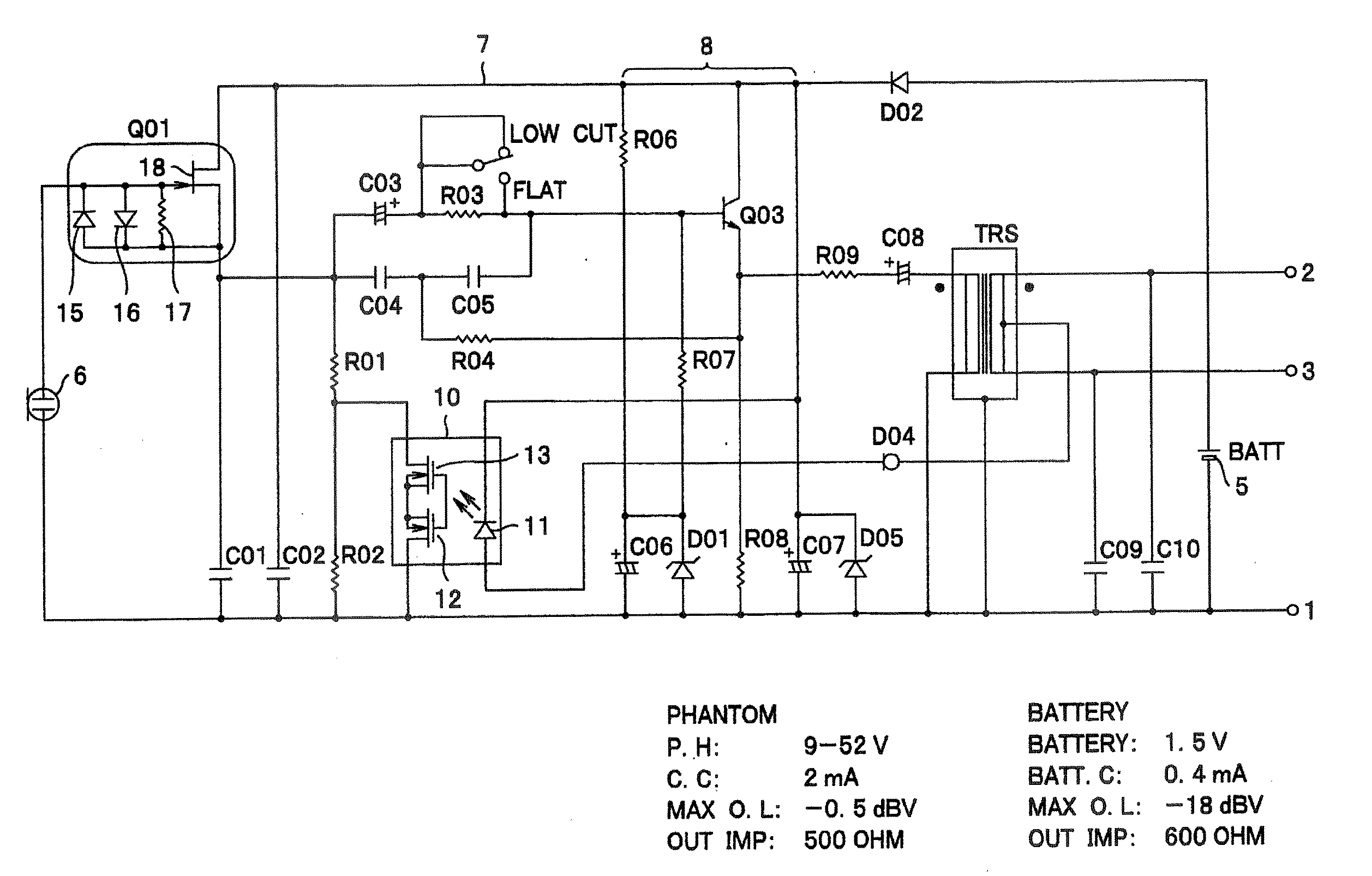 Condenser microphone circuit