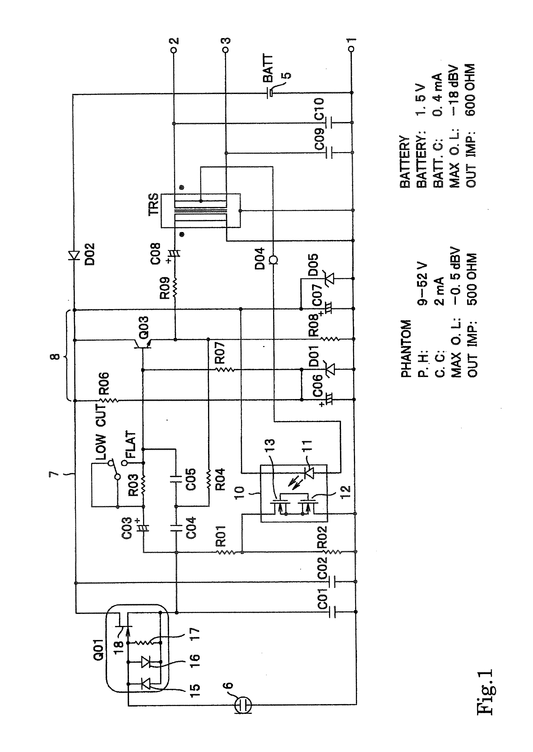 Condenser microphone circuit