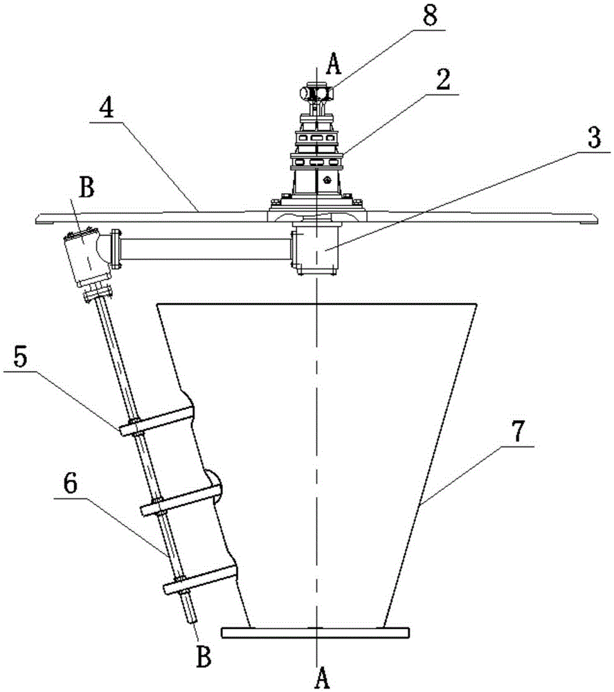 A hopper arch breaking device for friction and impact sensitive materials