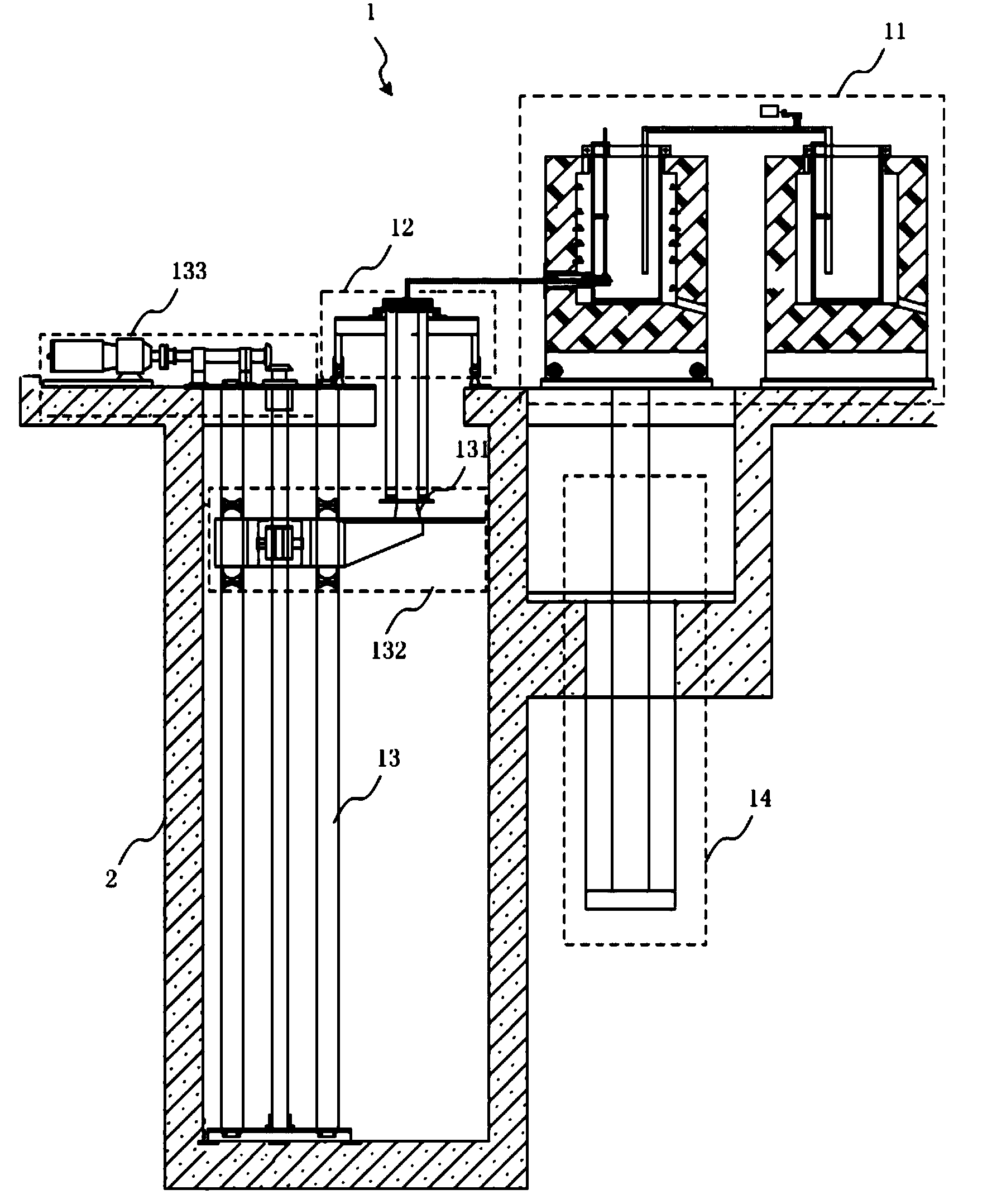 Vertical type direct water cooling semicontinuous multi-ingot casting system