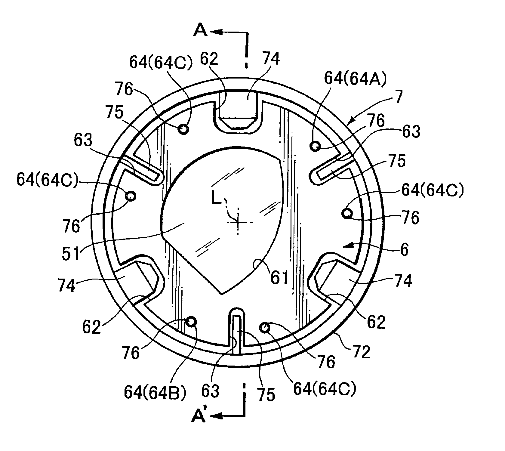 Asymmetric aperture diaphragm placing structure for projection lens and projection type image display apparatus using the same