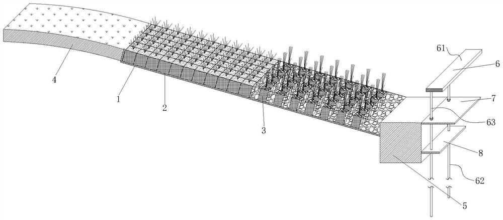 Grass slope water entry type ecological bank protection structure of mountain river channel