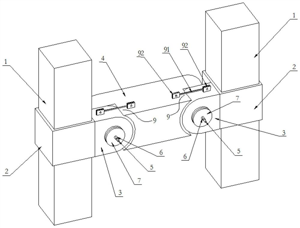 Steel friction hinge energy dissipation straining beam structure for double column piers and construction method thereof