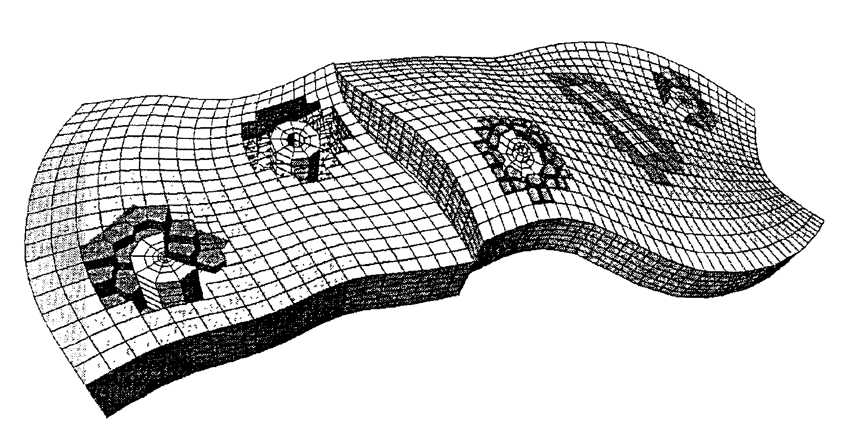 Method of generating a hybrid grid allowing modelling of a heterogeneous formation crossed by one or more wells