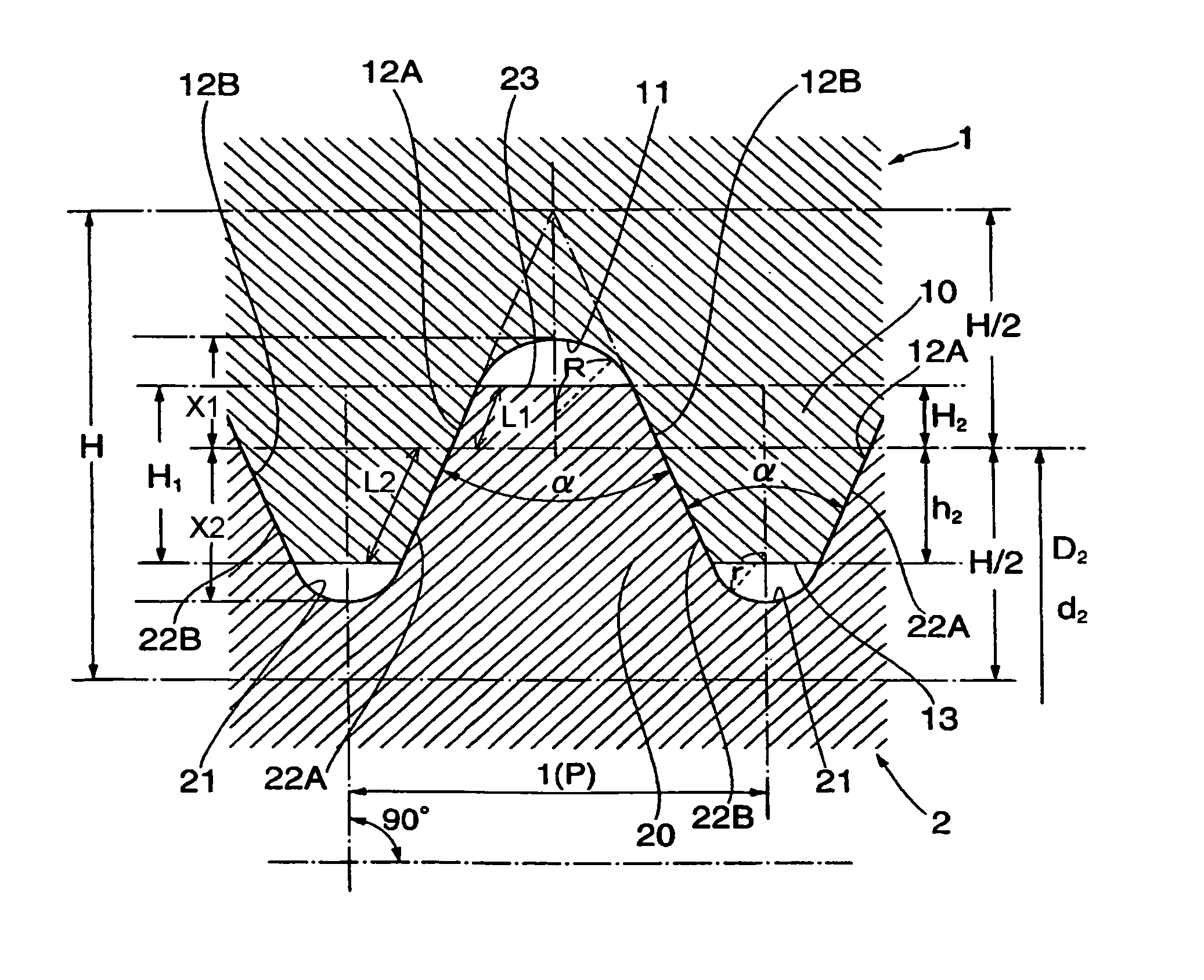 Threaded assembly comprising internal thread member, and external thread member