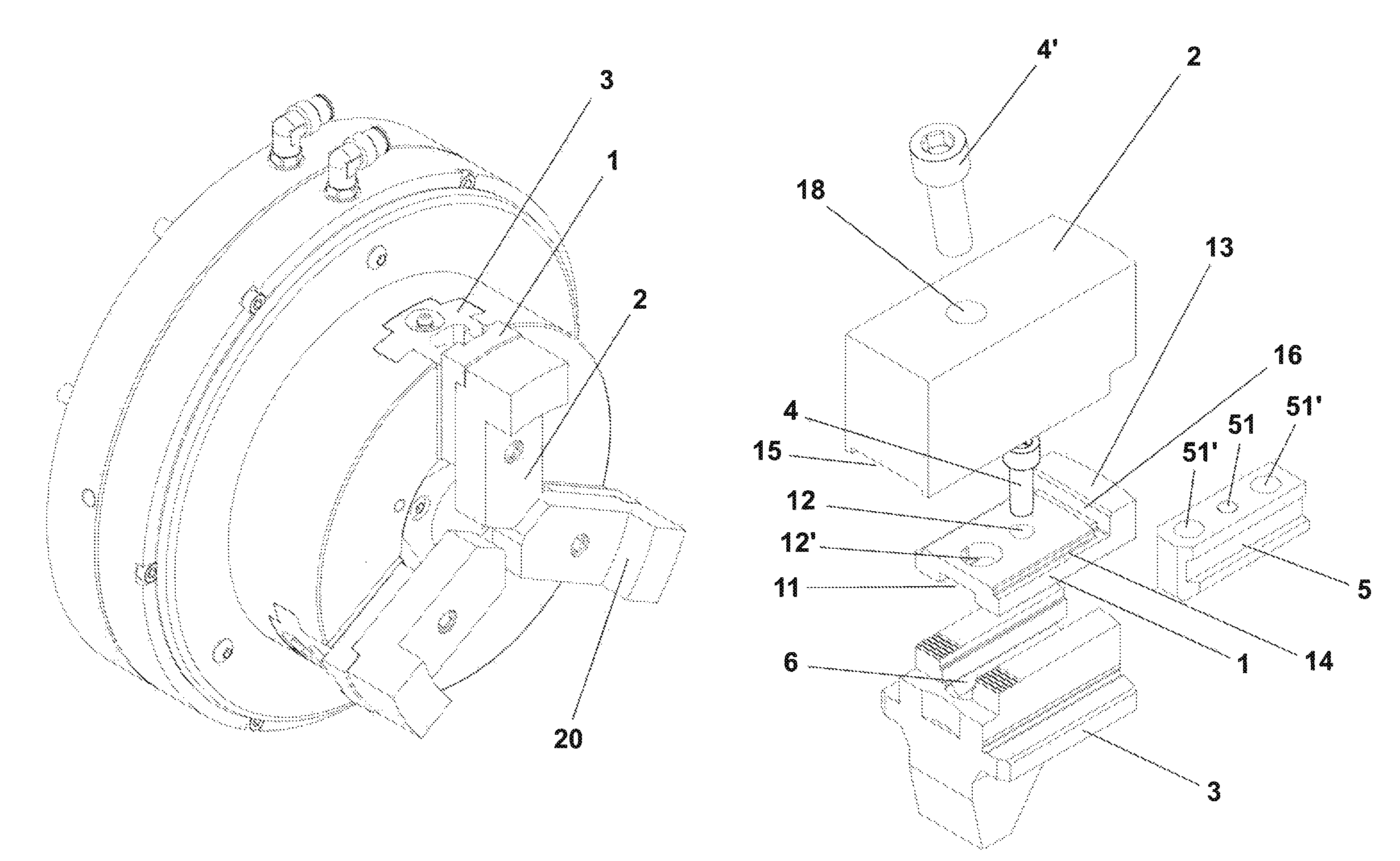 Device for the fast exchange of nuts in a lathe plate