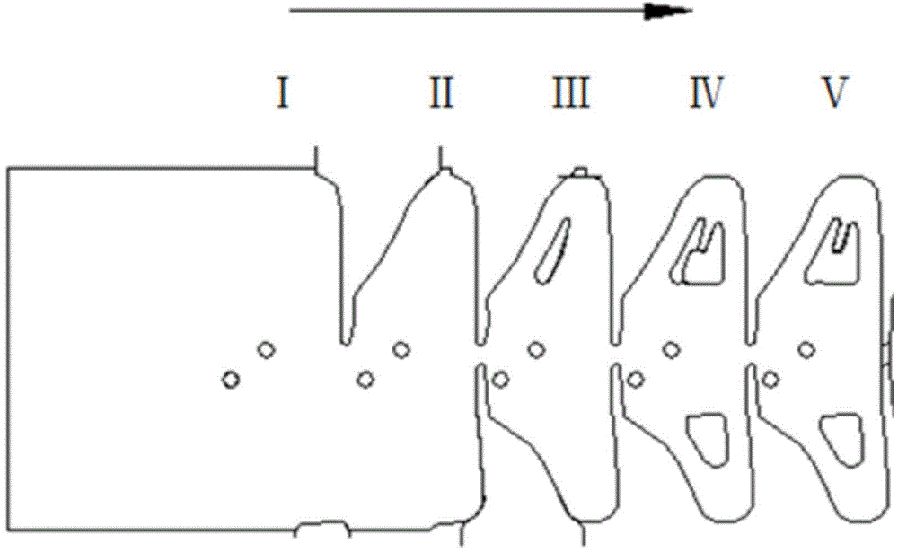 Lower die structure of automobile bracket continuous punching die