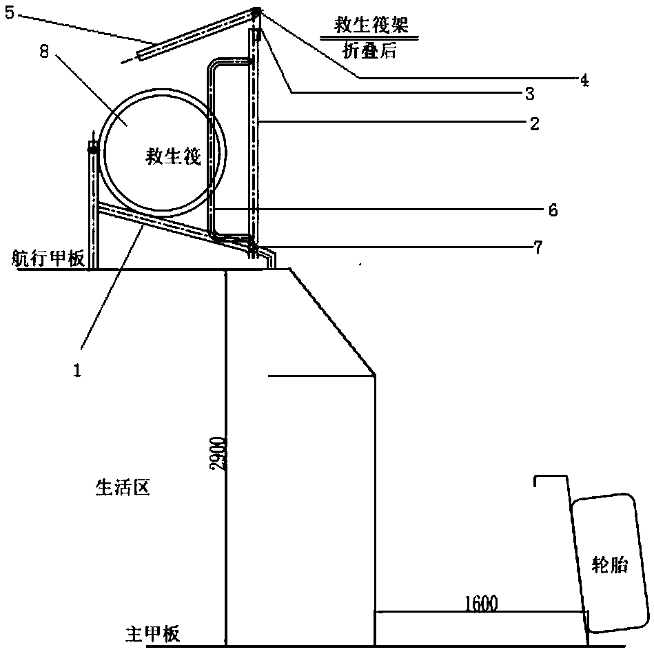 Throwing type inflatable liferaft release device for tugboat