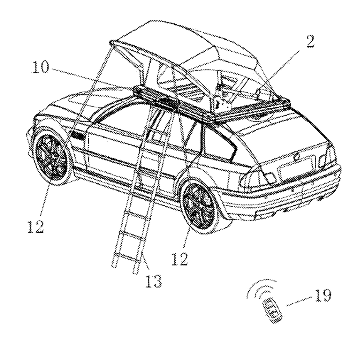 Folding vehicle roof top tent under manual and electric control