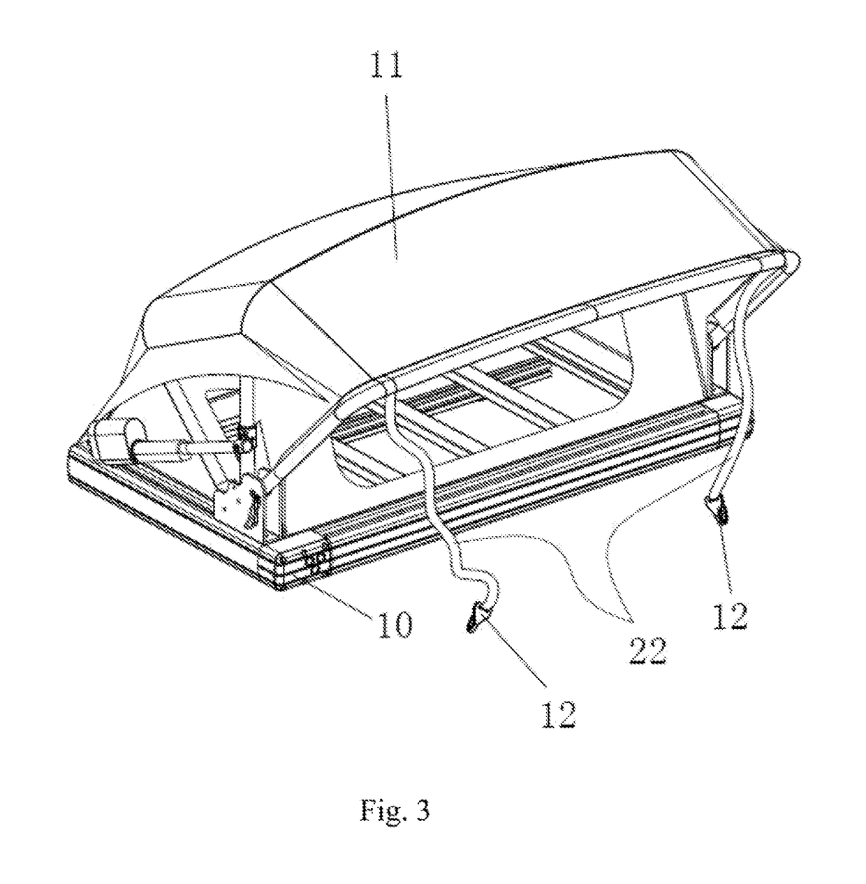 Folding vehicle roof top tent under manual and electric control