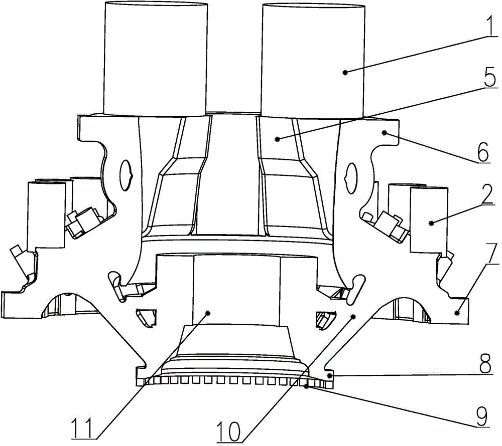 Heavy type gas turbine compressor exhaust cylinder casting process