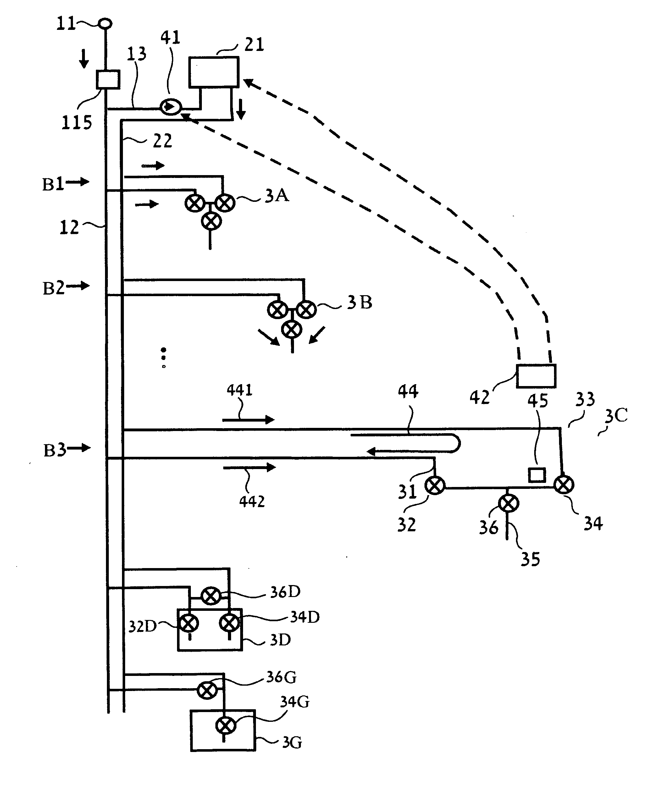 Water supply system with recirculation