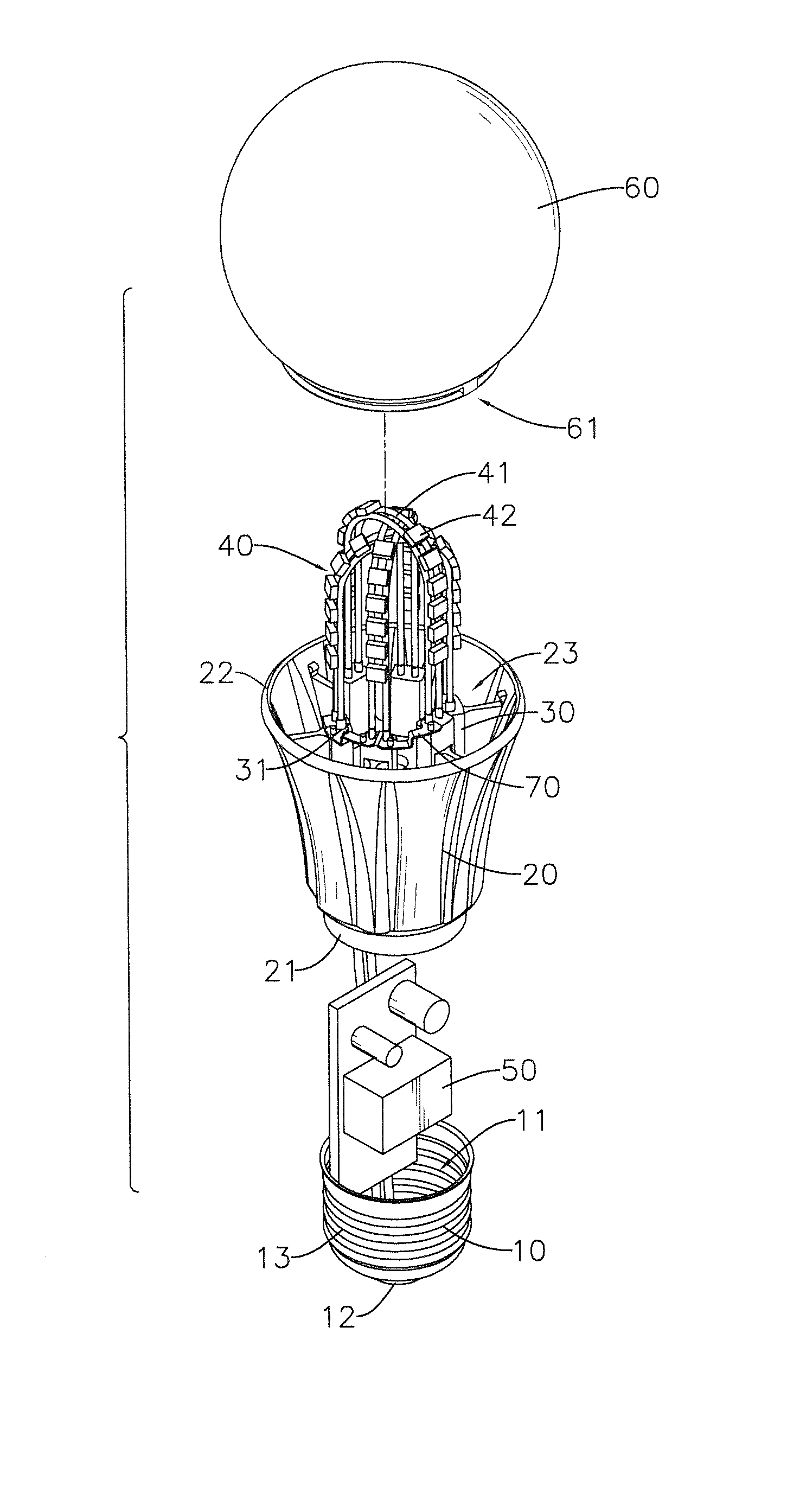 Wide-angle LED bulb