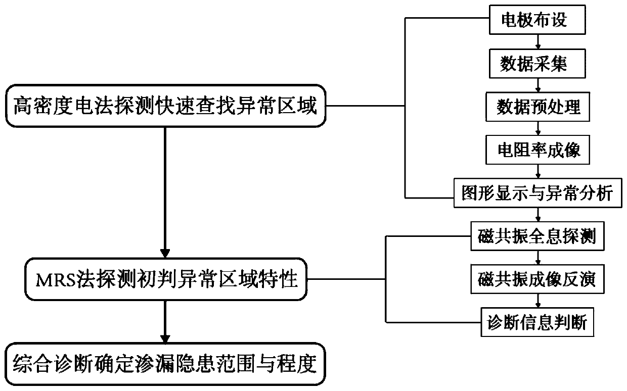 Method for detecting dam seepage through combination of surface nuclear magnetic resonance method and high-density resistivity method