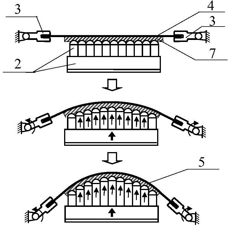 Three-dimensional curved surface stretch forming method based on surface-changing discrete mould