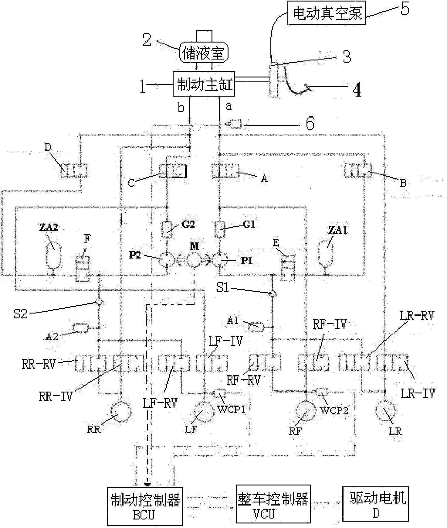 X-type pipeline layout energy feedback type hydraulic antilock brake system for electric vehicle