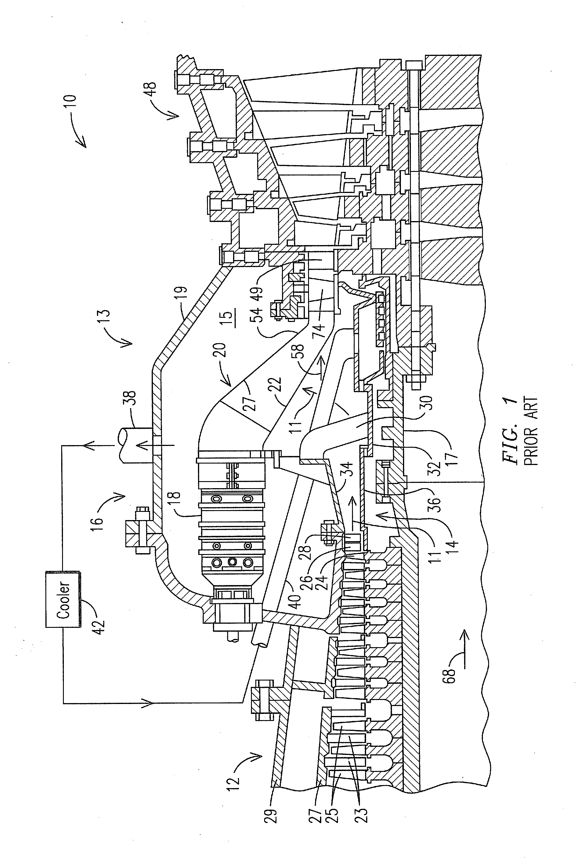 Mid-section of a can-annular gas turbine engine with an improved rotation of air flow from the compressor to the turbine