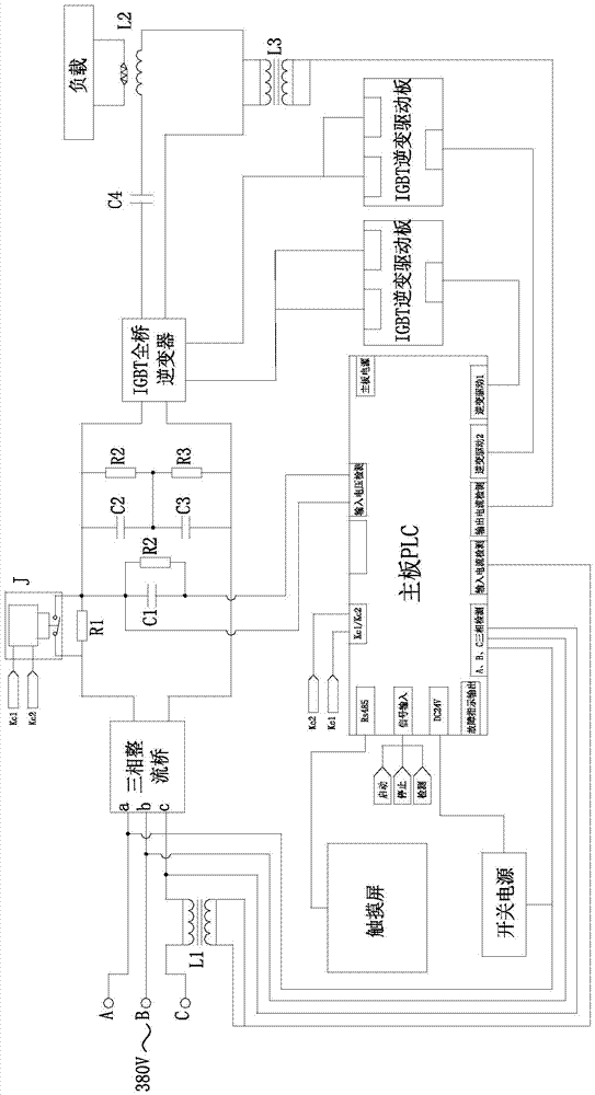 Intermediate frequency-superaudio frequency-high frequency induction heating power source of IGBT full bridge inversion