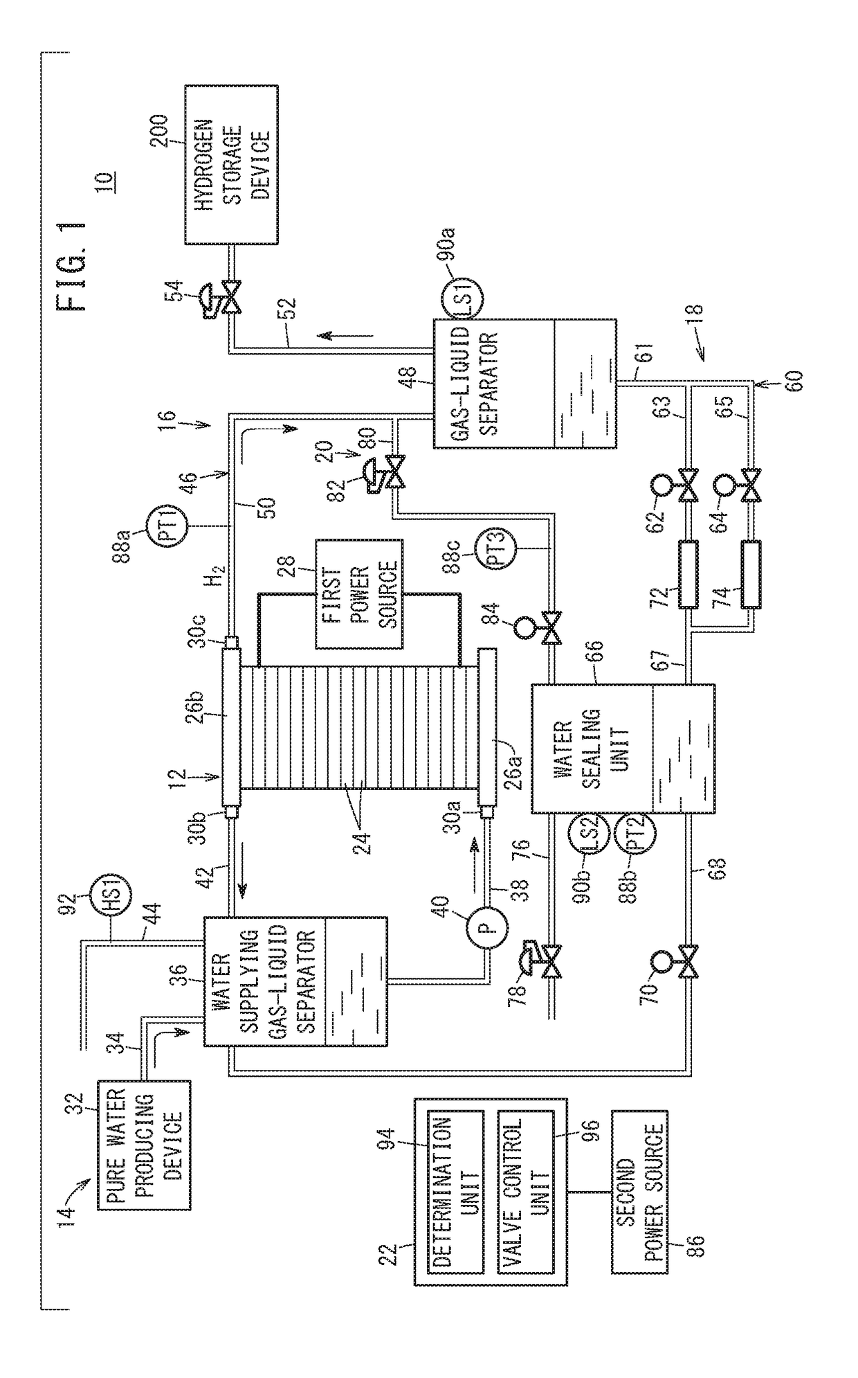 Water electrolysis system and method of stopping operation thereof