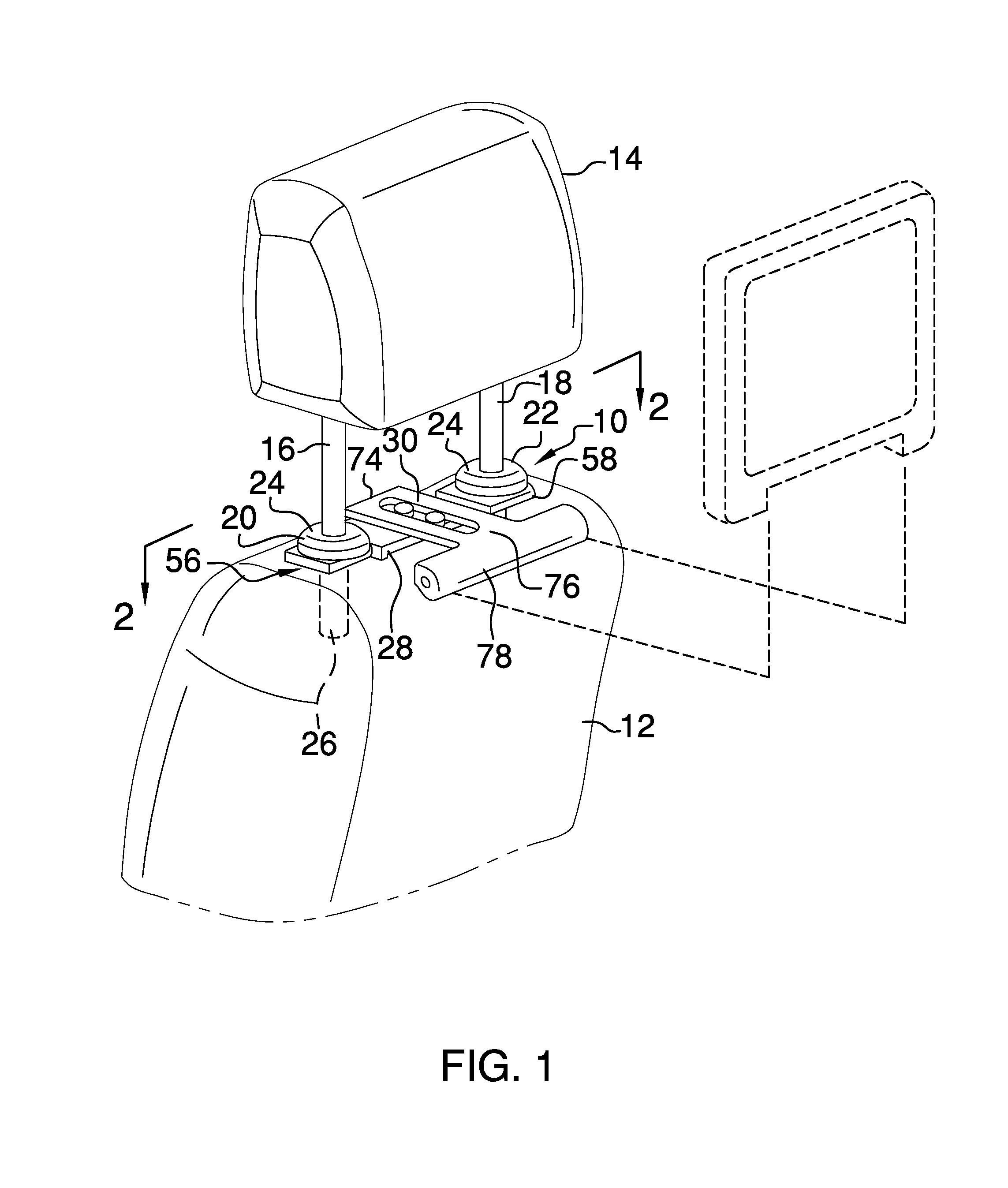 Mounting assembly for securing an entertainment device to a vehicle seat