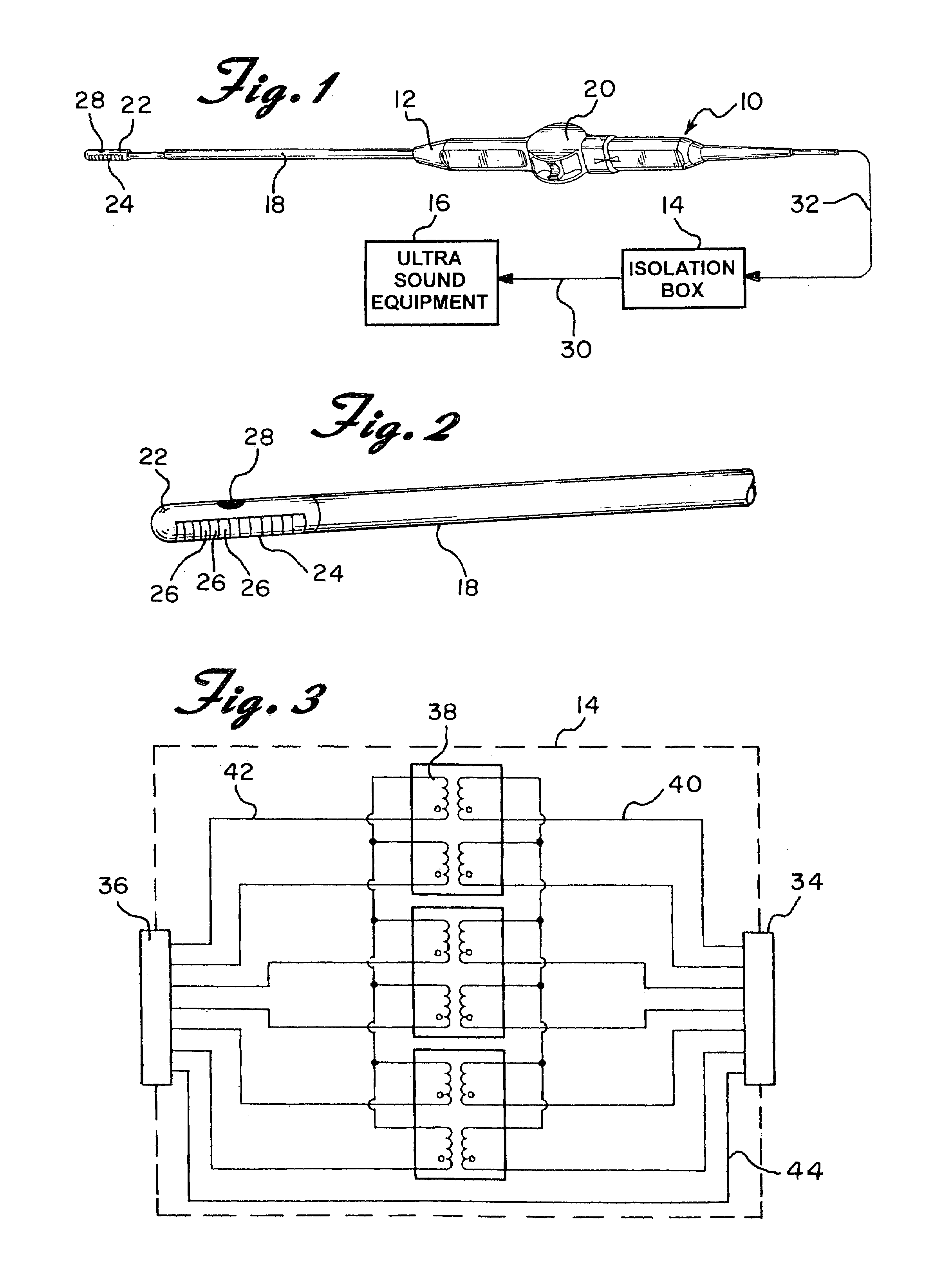 Ultrasound imaging catheter isolation system with temperature sensor