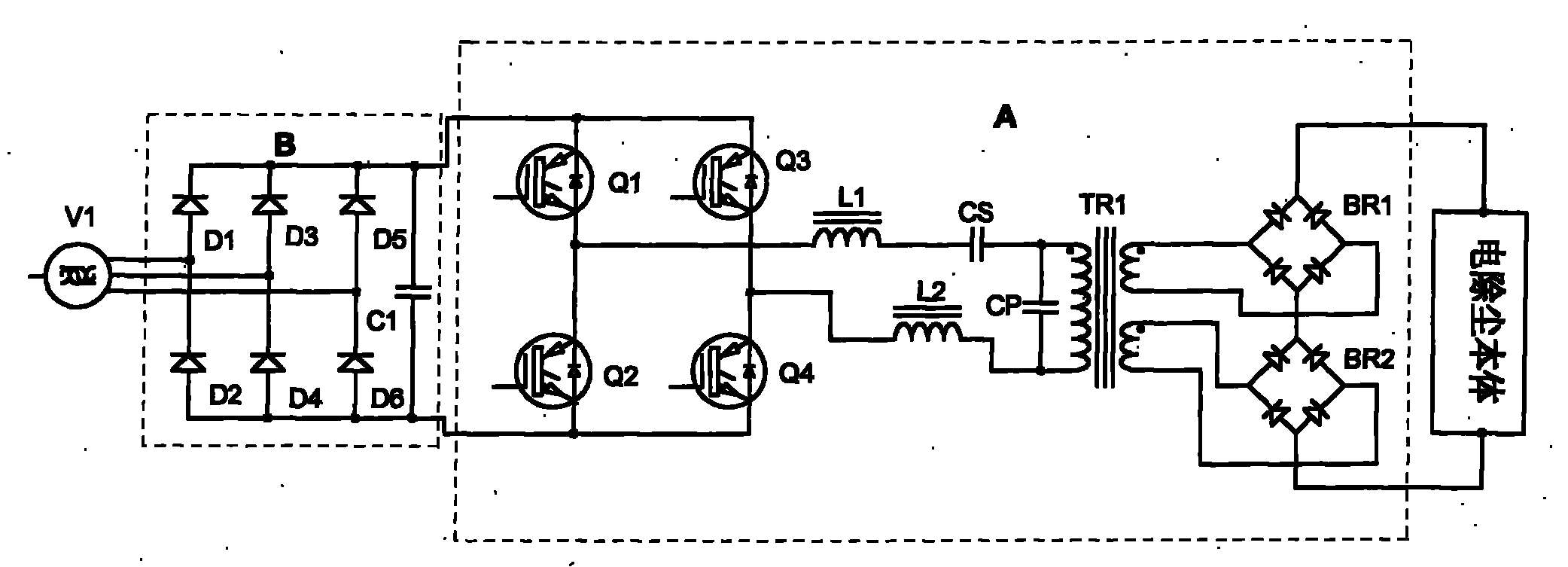 Novel high-frequency and high-voltage power supply for electrostatic precipitation