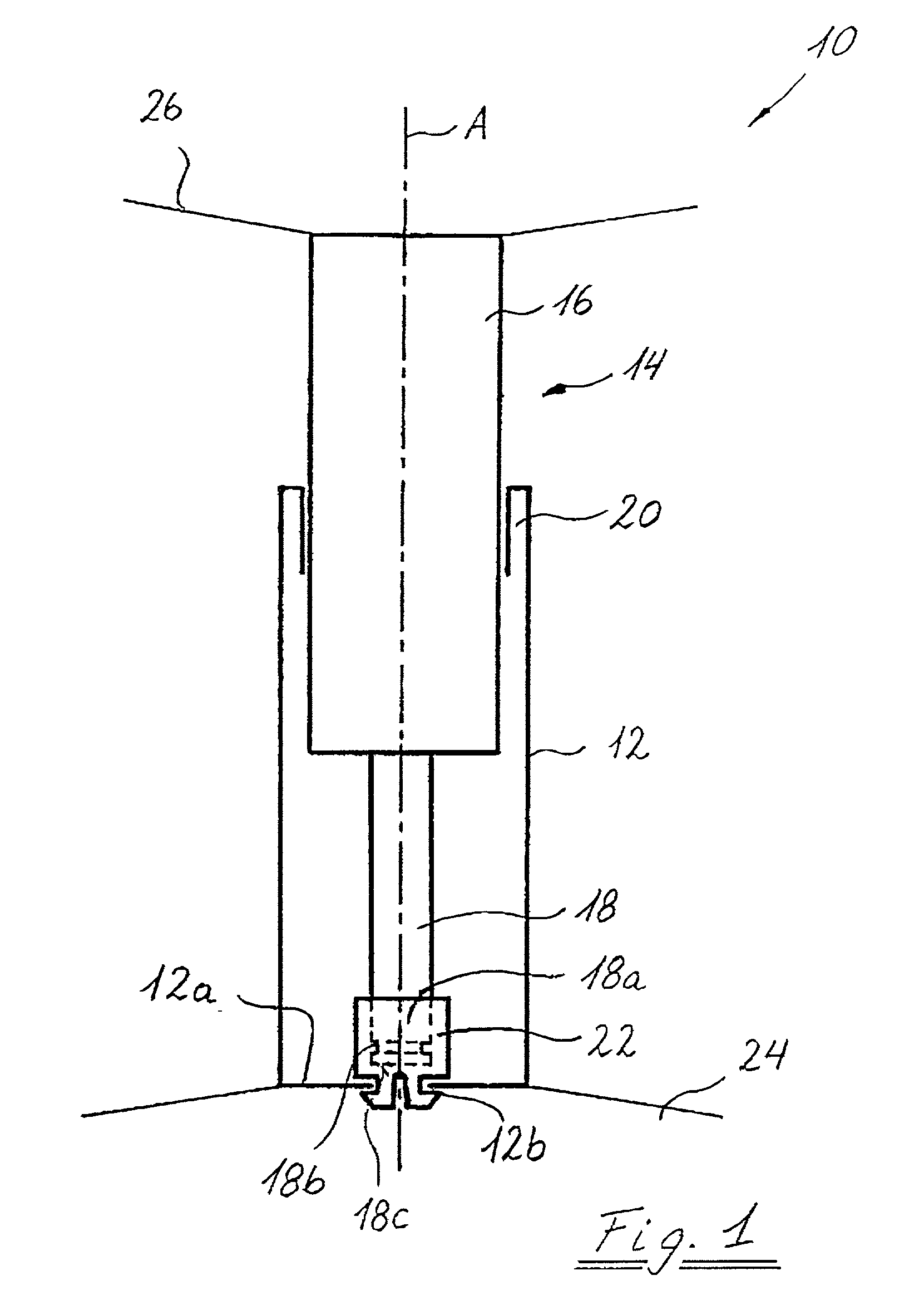 Length-adjustable column, and axial bearing and installation method for said length-adjustable column