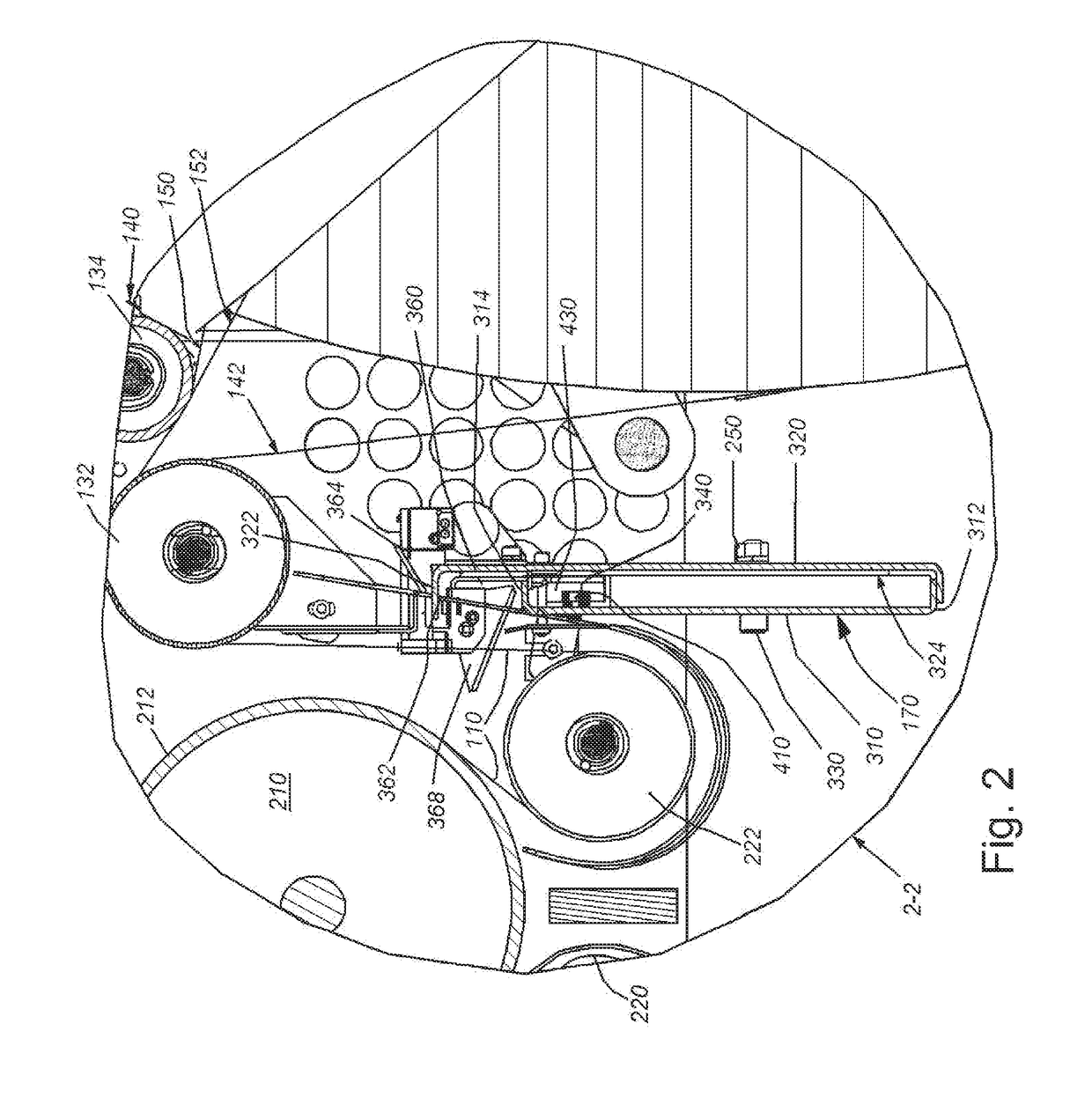 Emergency stop cutting mechanism for a web rewinding device