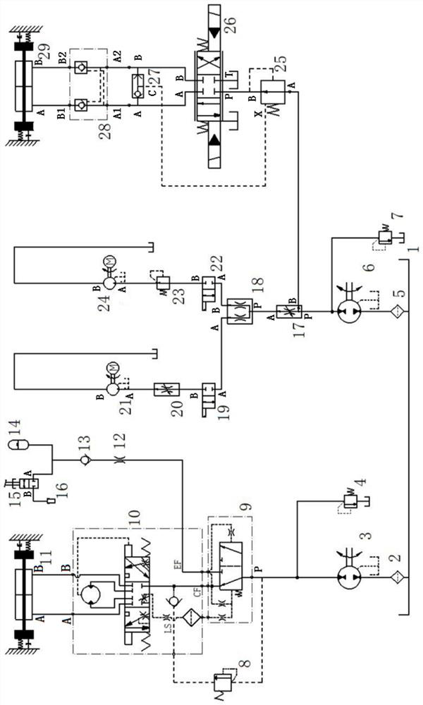 Hydraulic system of high-ground-clearance spraying machine