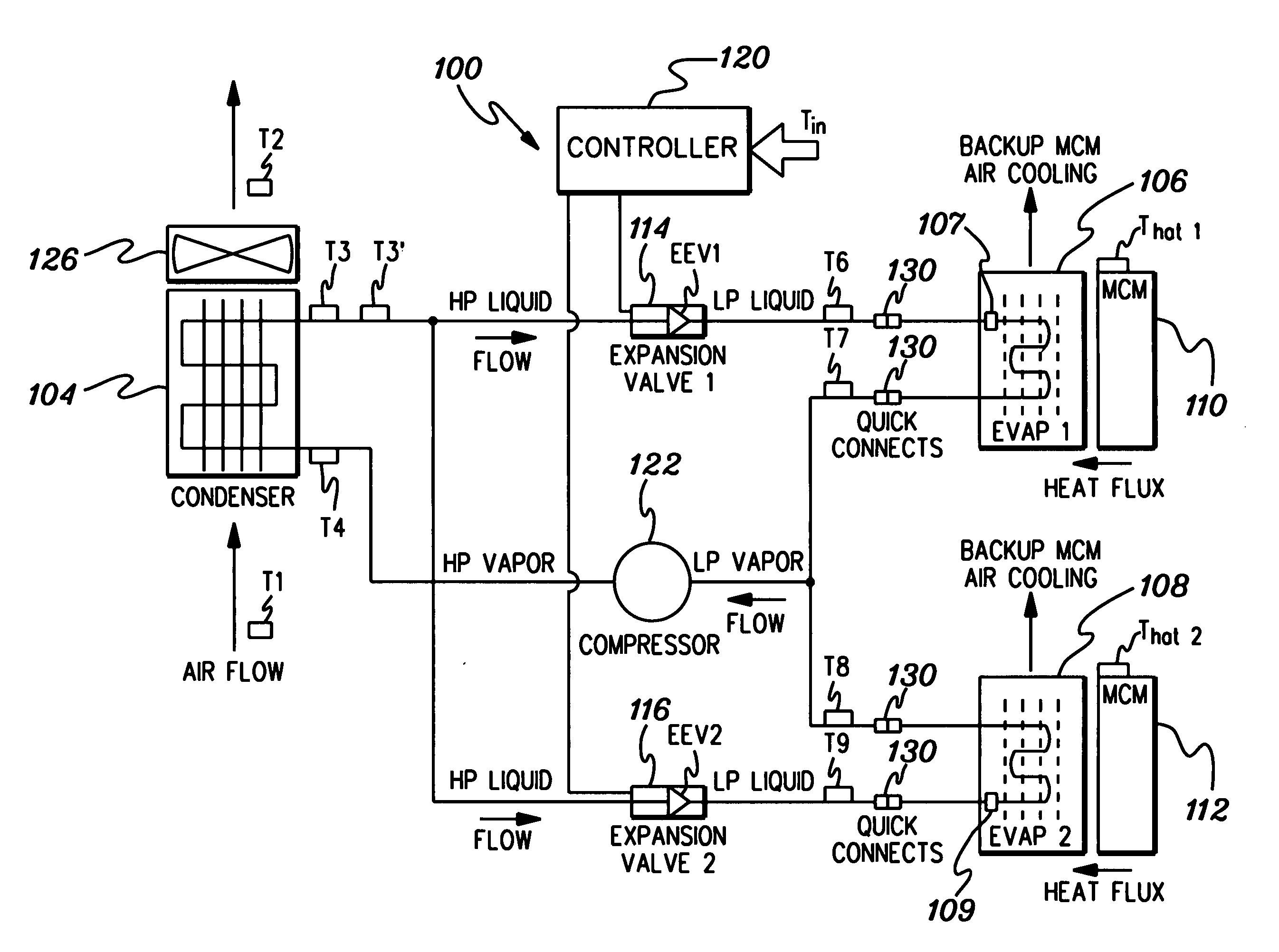 Systems and methods for cooling electronics components employing vapor compression refrigeration with selected portions of expansion structures coated with polytetrafluorethylene