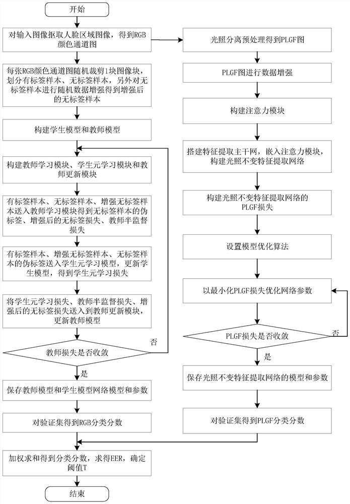 Face spoofing detection method and system based on meta-pseudo labels and illumination invariant features