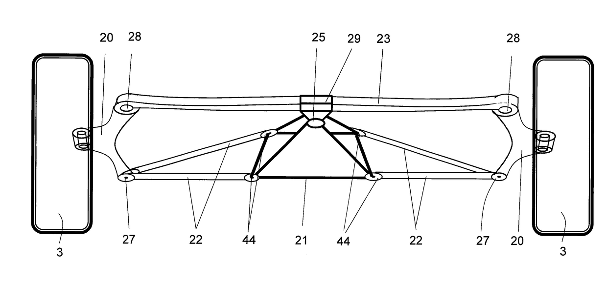 Wheel suspension with centrally pivoted transverse leaf spring