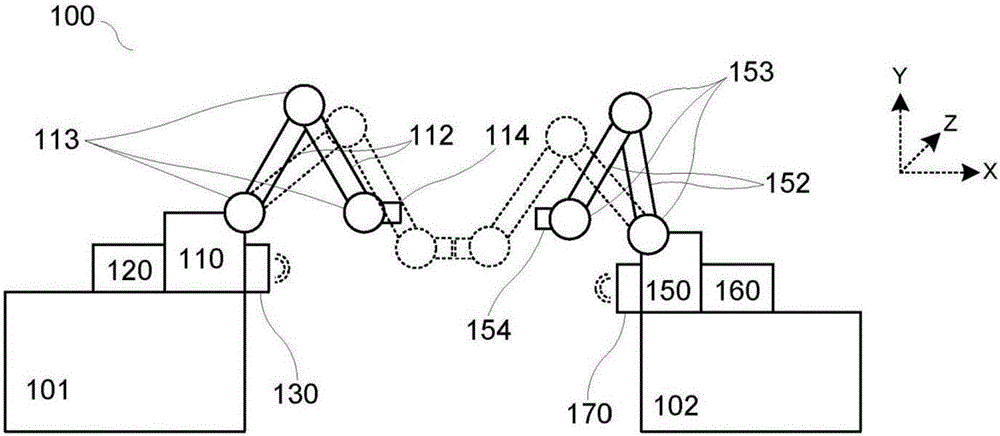 Device and method for establishing a temporary connection between two movable objects