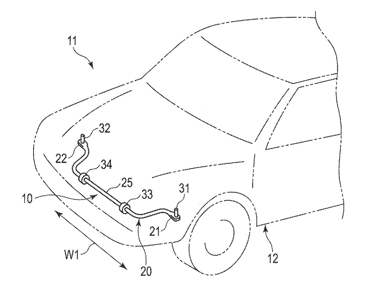 Vehicle stabilizer, processing device for eye portion of stabilizer, and processing method for eye portion