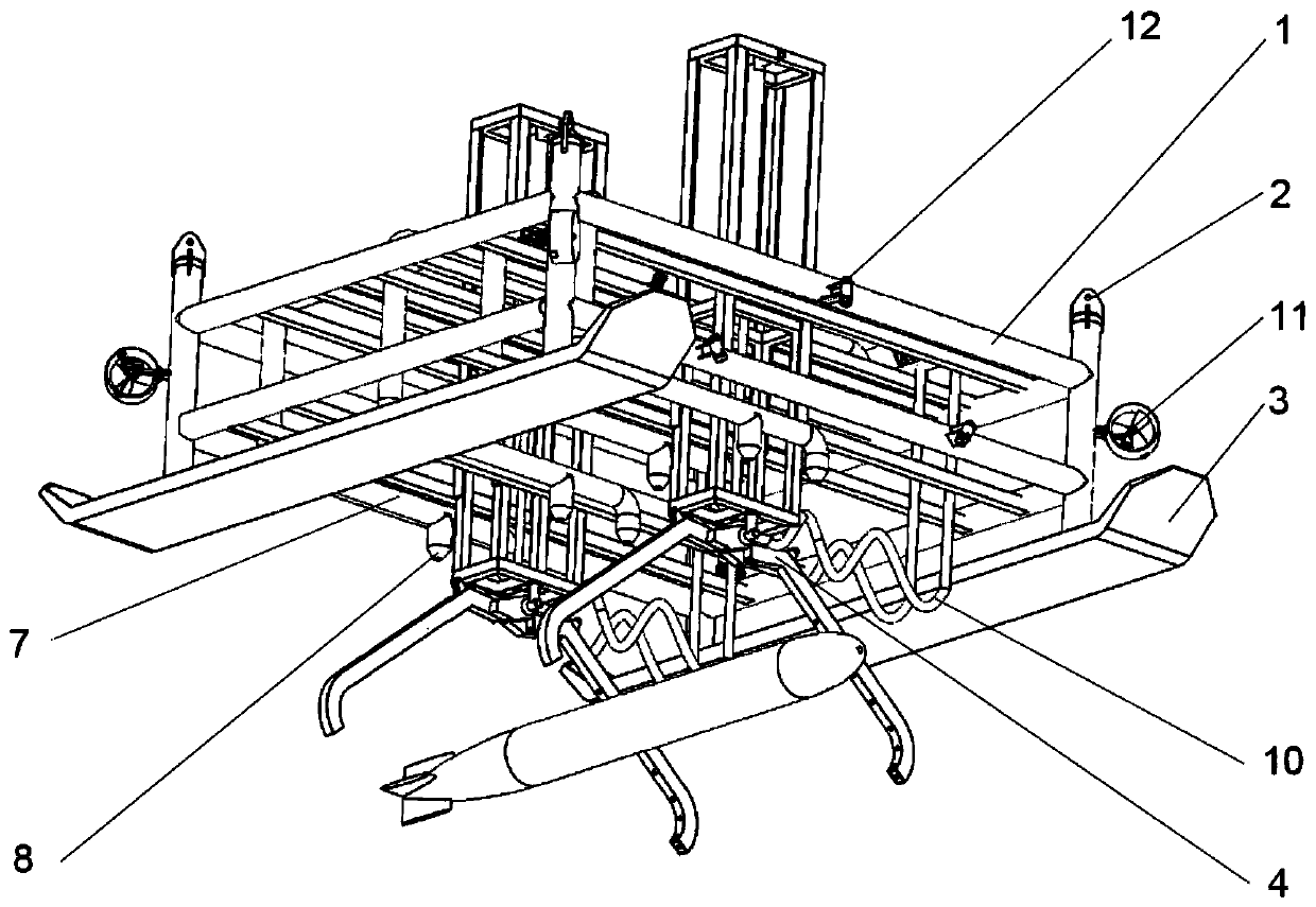 Underwater grabbing type salvaging equipment and method suitable for long-column-shaped equipment