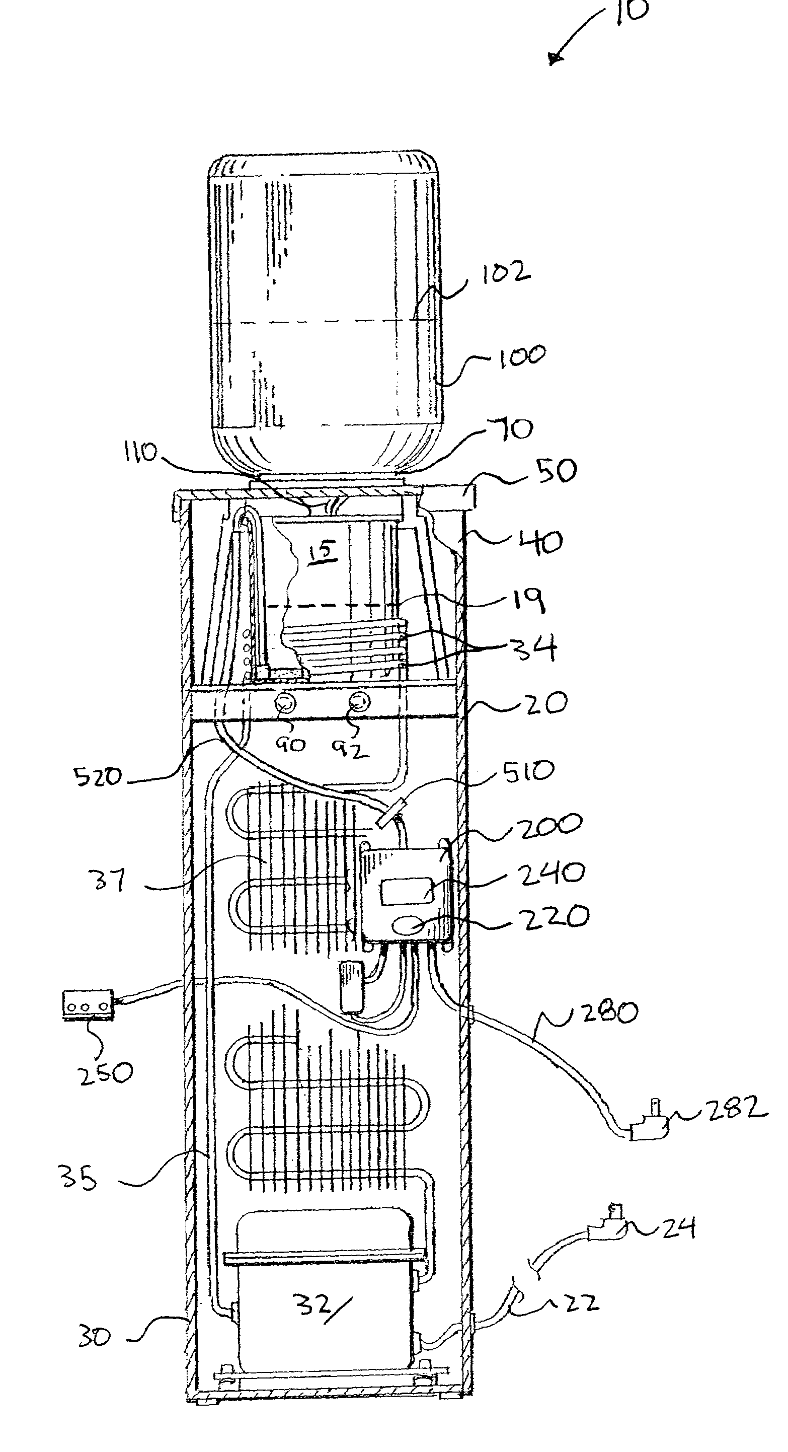 Method and apparatus for programably treating water in a water cooler