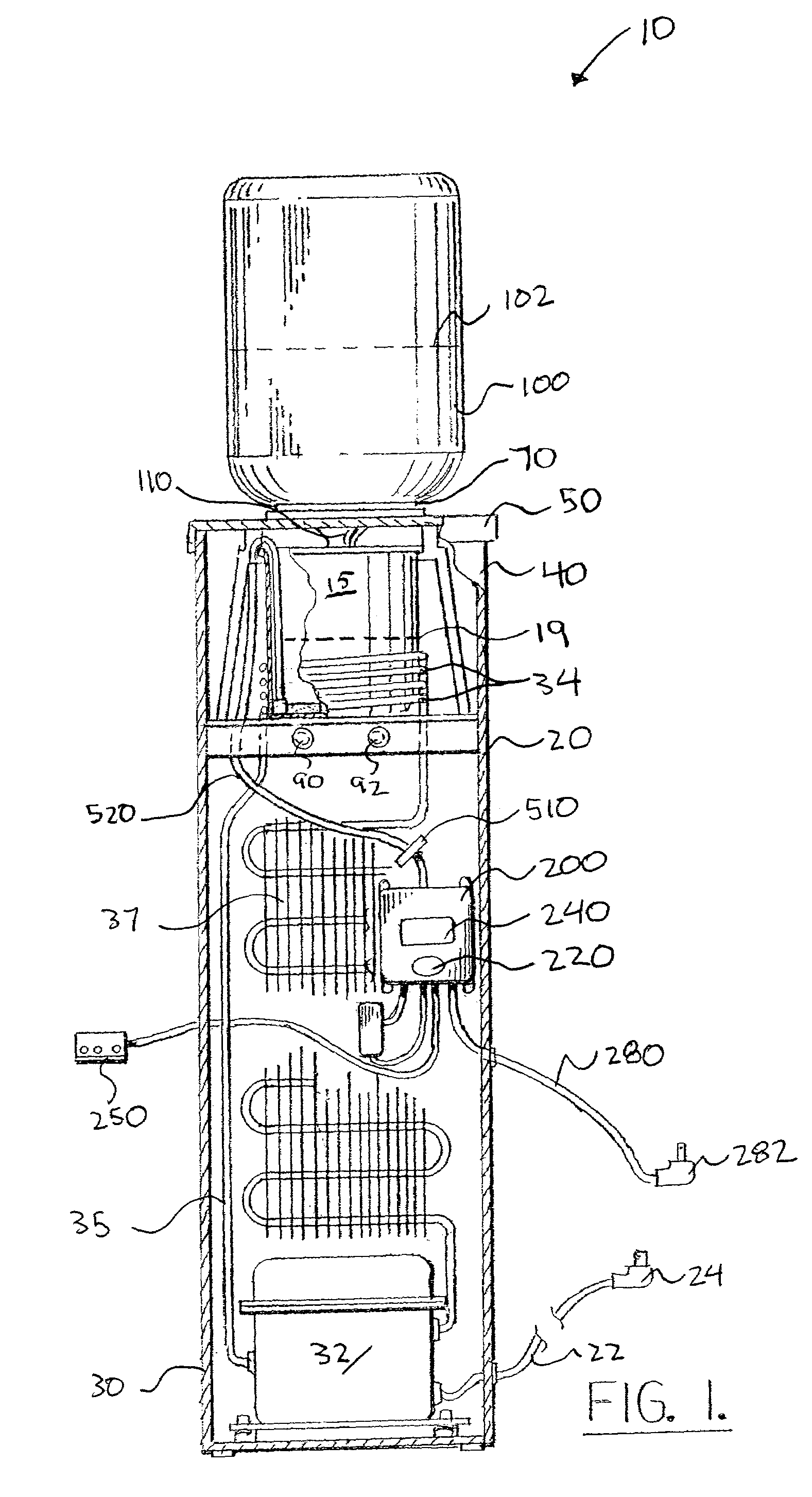 Method and apparatus for programably treating water in a water cooler