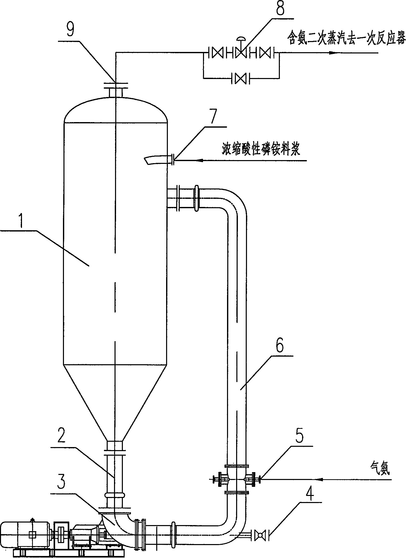 Method for producing diammonium phosphate by concentrating acid slime, and secondary ammoniation reactor